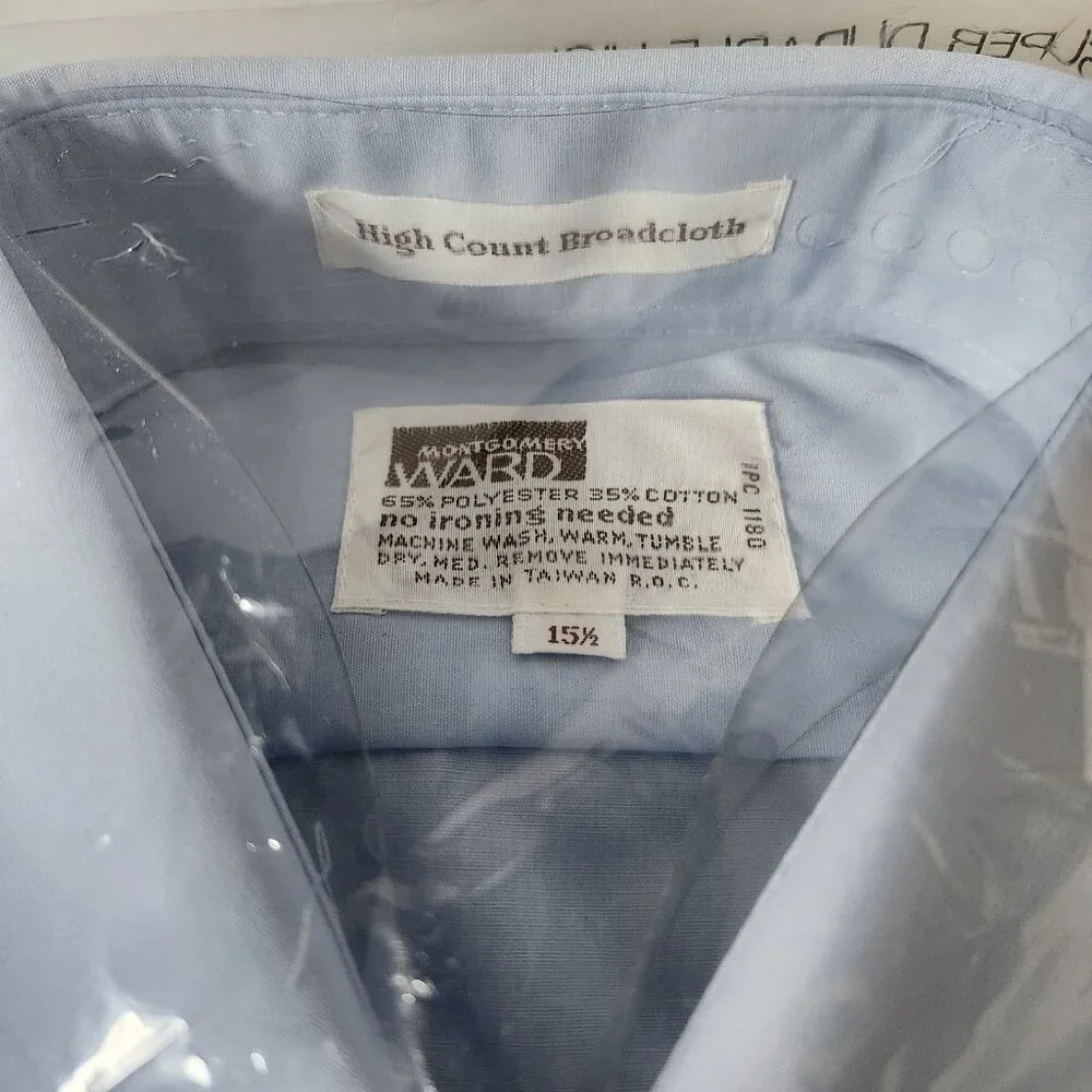 VTG Montgomery Ward Short Sleeve Dress Shirt 70's Pointed Collar Size‎ 15.5 Blue